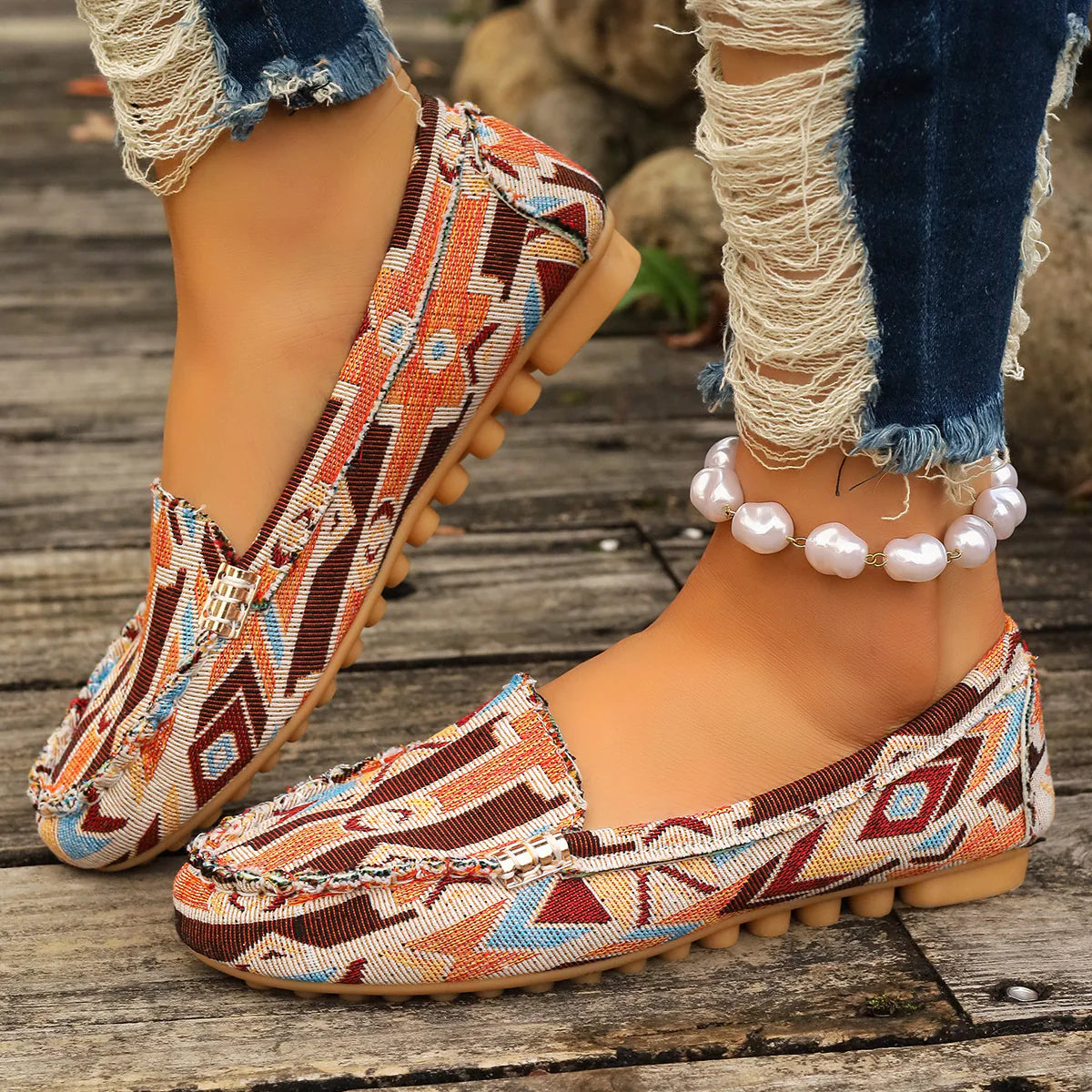 Women's Casual Slip-On Loafers with Decorative Metal Accent