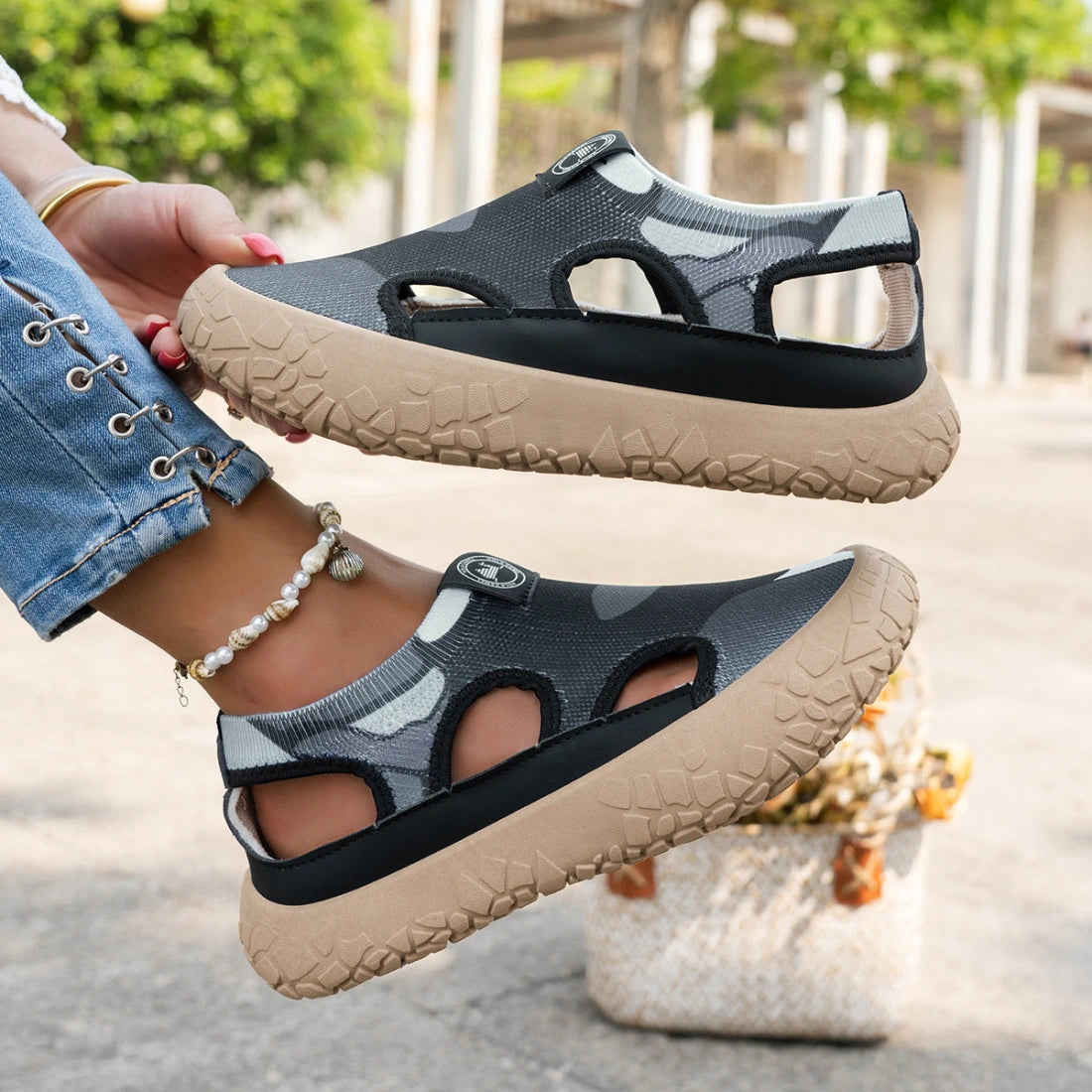 Women's Striped Cutout Sandals