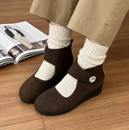 Women's Rhinestone Strap Wedge Ankle Boots