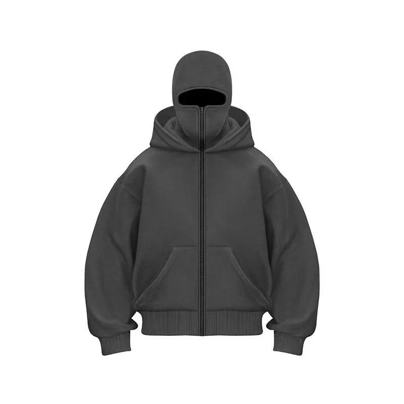 Unisex Zip-Up Hoodie with Face-Covering Hood
