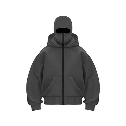 Unisex Zip-Up Hoodie with Face-Covering Hood