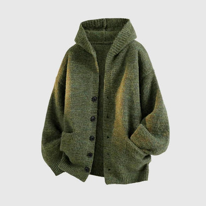 Unisex Hooded Knit Button Cardigan