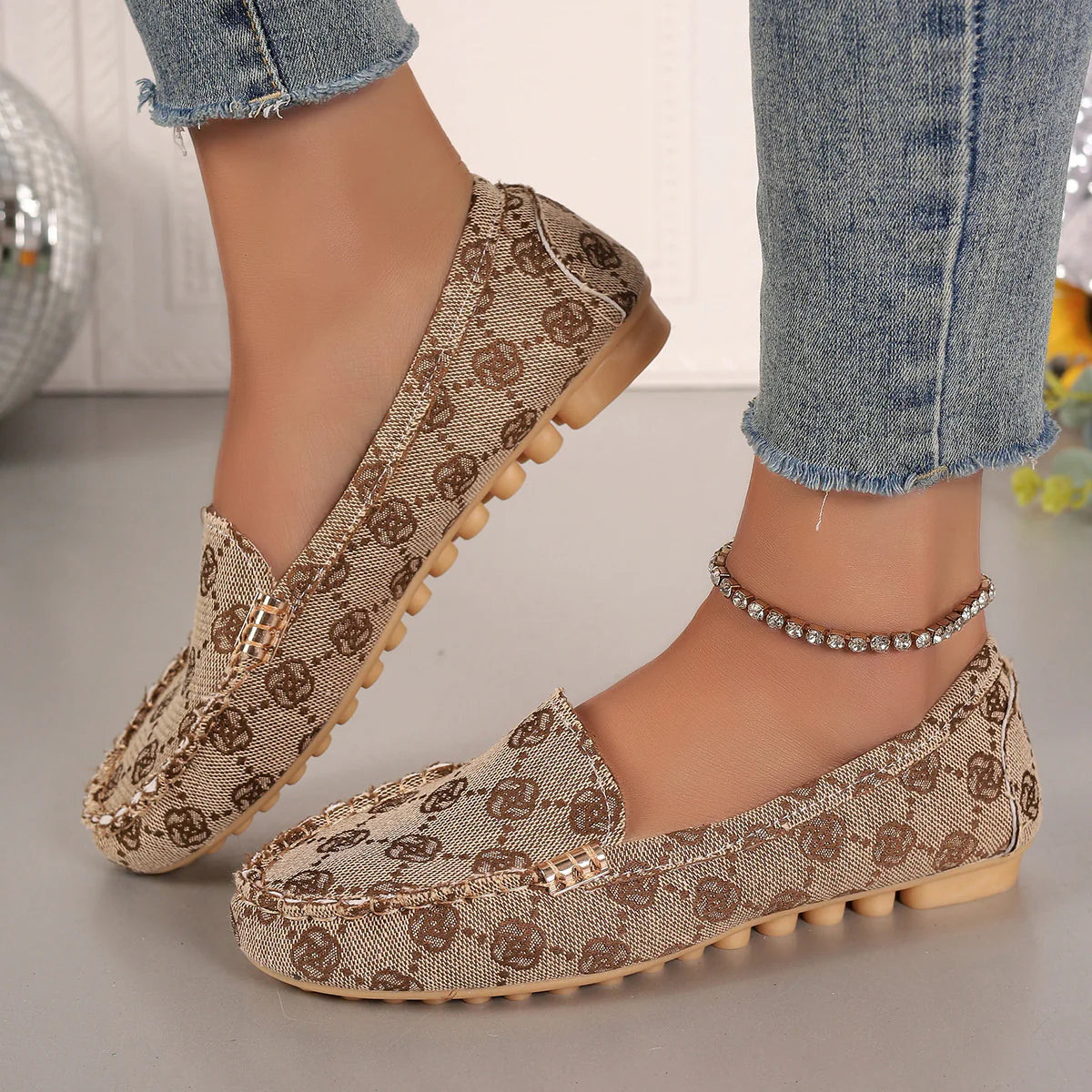 Women's Casual Slip-On Loafers with Decorative Metal Accent