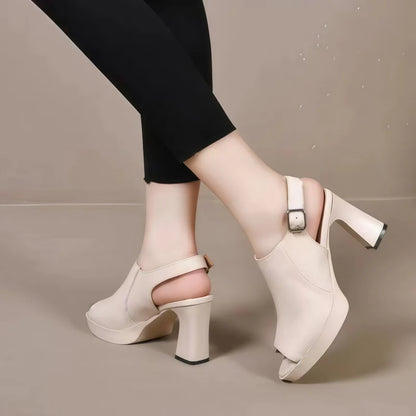 Women's Peep-Toe Platform Slingback Block Heel Sandals