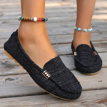 Women's Casual Slip-On Loafers with Decorative Metal Accent