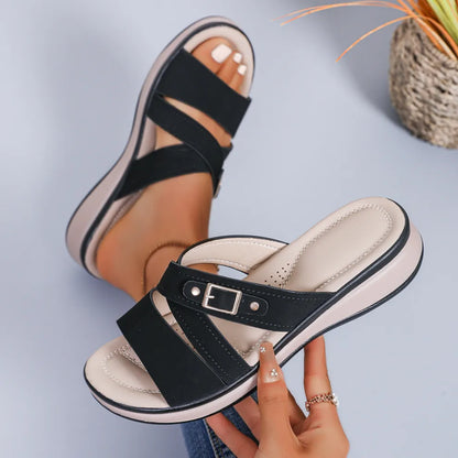 Women's Buckle Cross Strap Platform Slide Sandals
