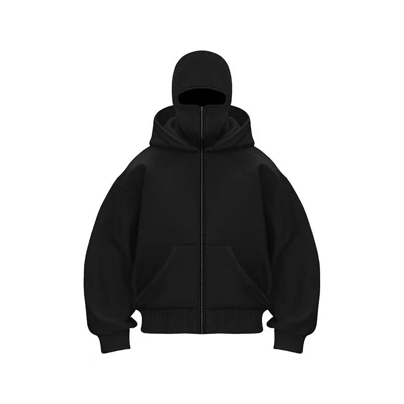 Unisex Zip-Up Hoodie with Face-Covering Hood
