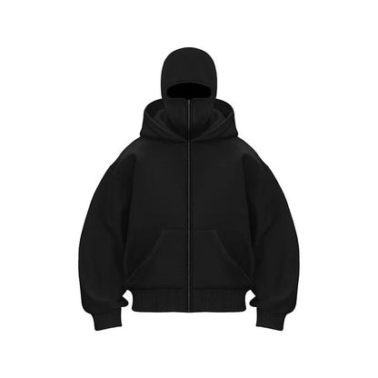 Unisex Zip-Up Hoodie with Face-Covering Hood