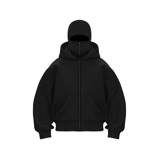 Unisex Zip-Up Hoodie with Face-Covering Hood