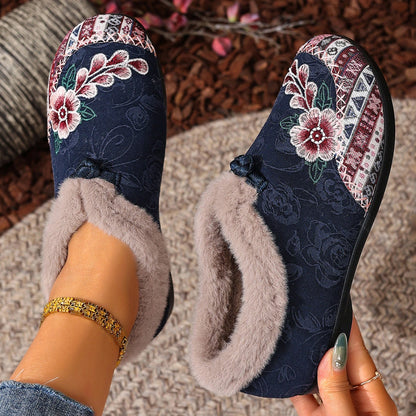 Women's Floral Fuzzy Slip-On Shoes