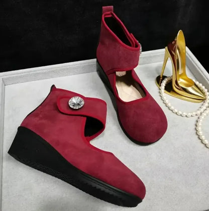 Women's Rhinestone Strap Wedge Ankle Boots