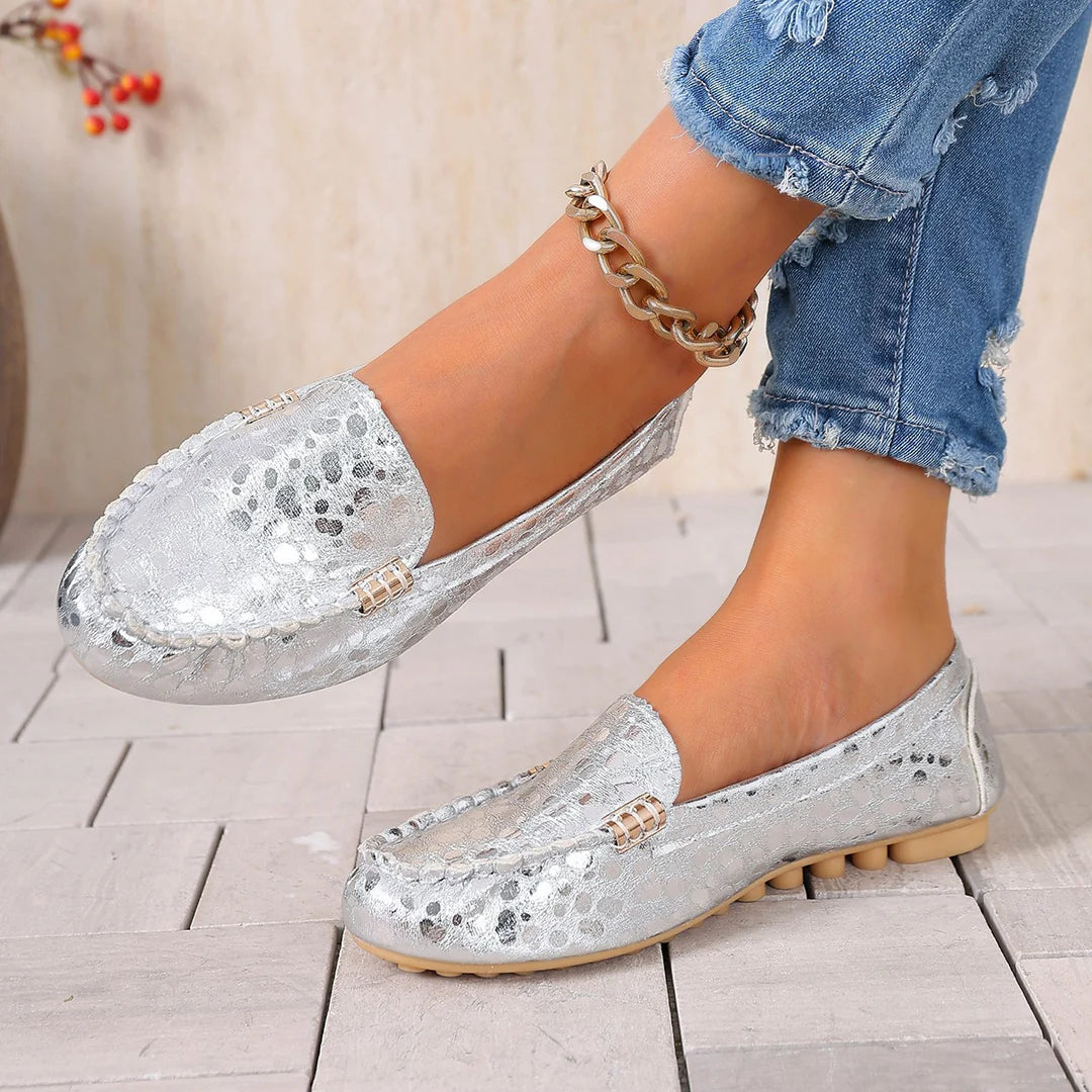 Women's Casual Slip-On Loafers with Decorative Metal Accent