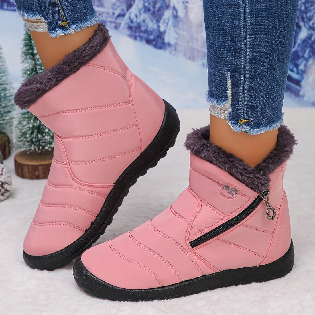 Women's Fuzzy Trim Ankle Boots
