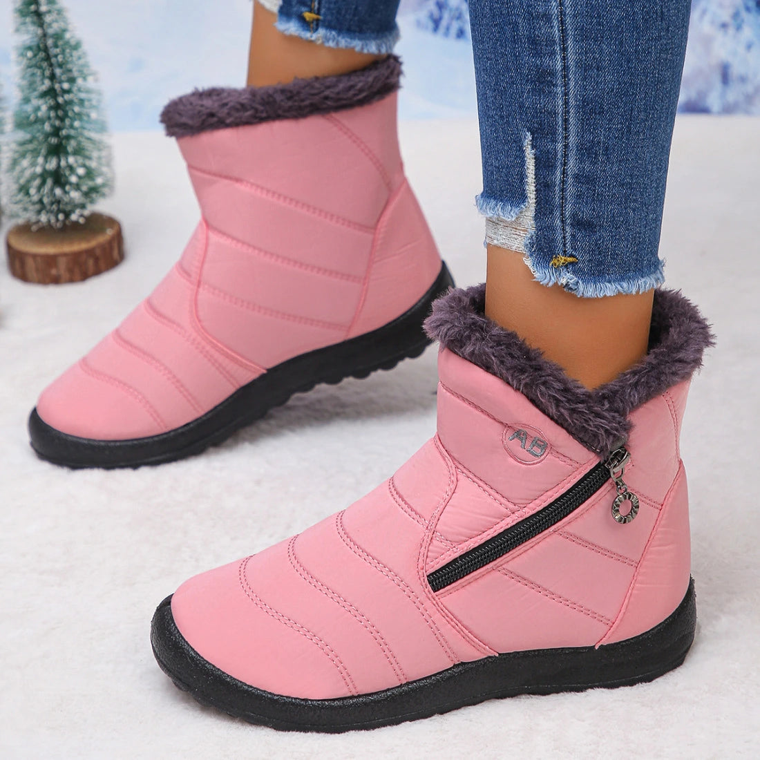 Women's Fuzzy Trim Ankle Boots
