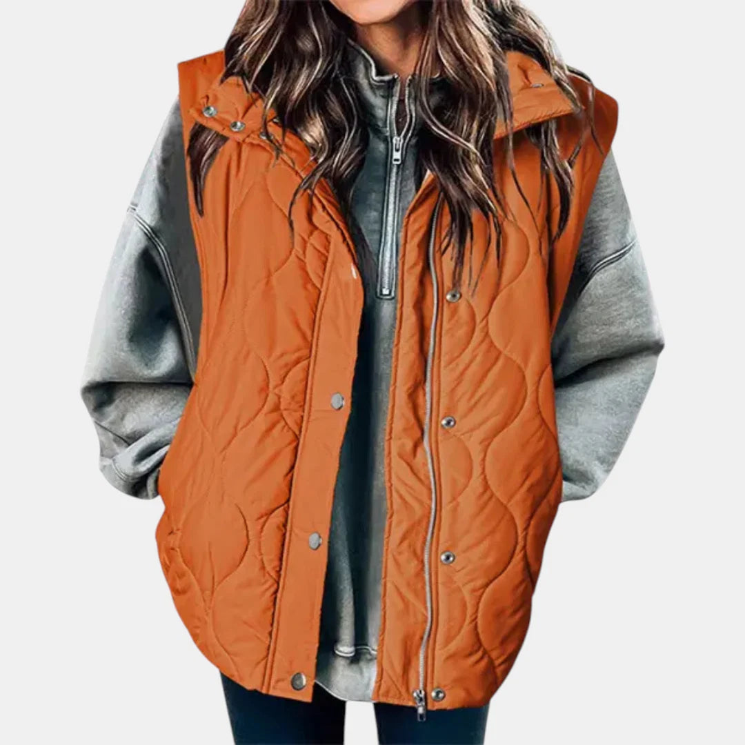 Women's Quilted Zip and Snap Button Vest