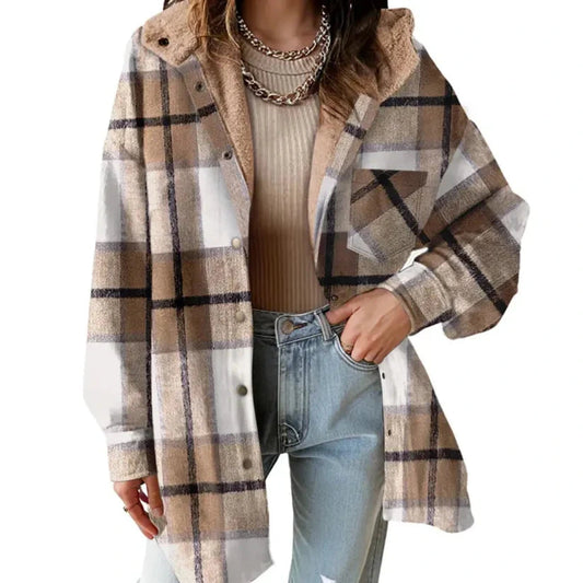 Women's Plaid Hooded Button-Front Jacket