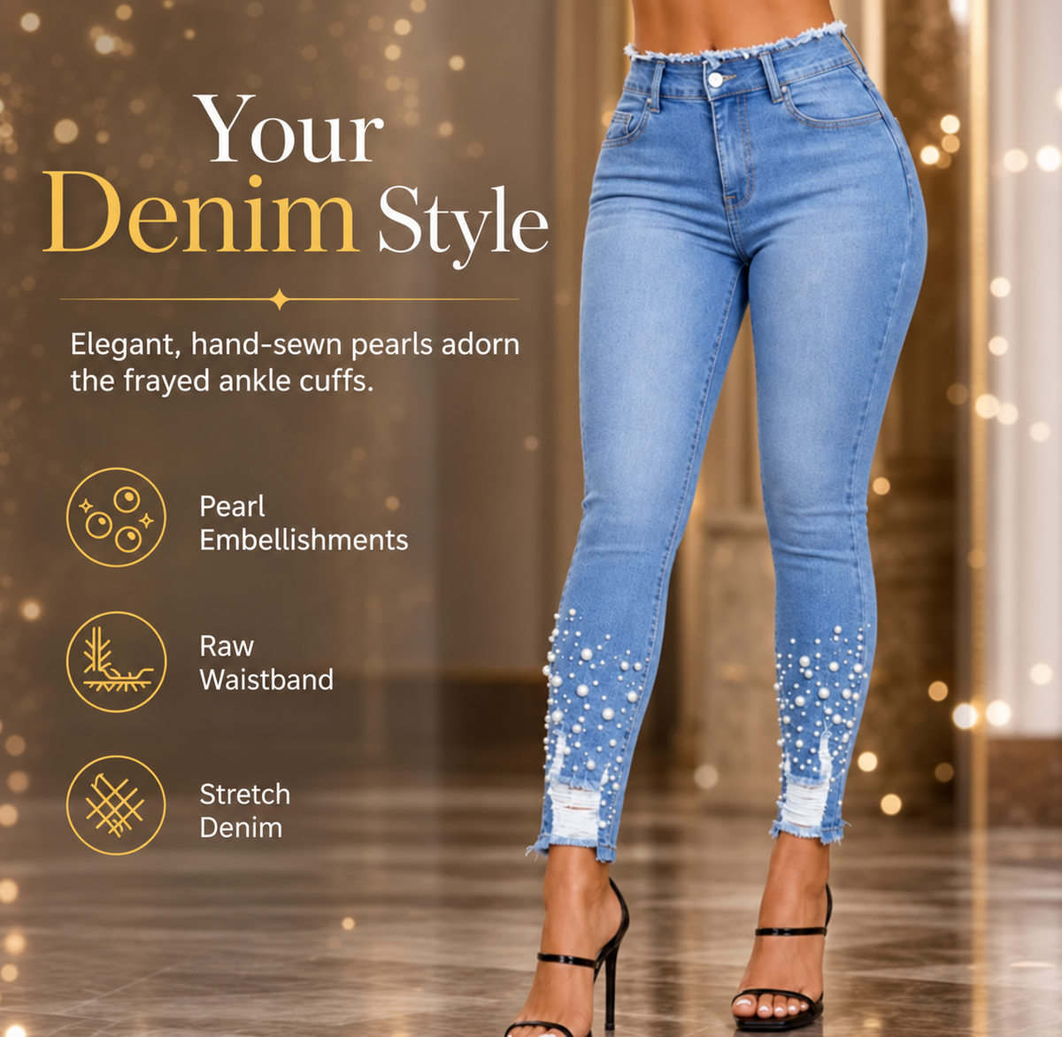 Women's Pearl-Detail Skinny Jeans