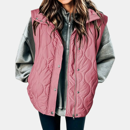 Women's Quilted Zip and Snap Button Vest