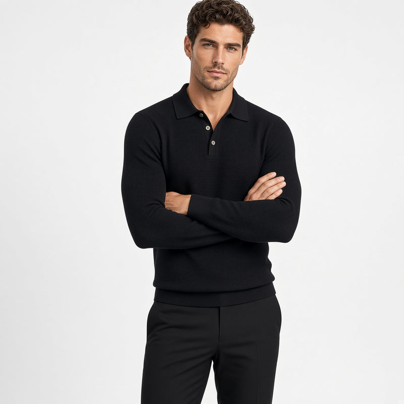 Men's Textured Polo Sweater