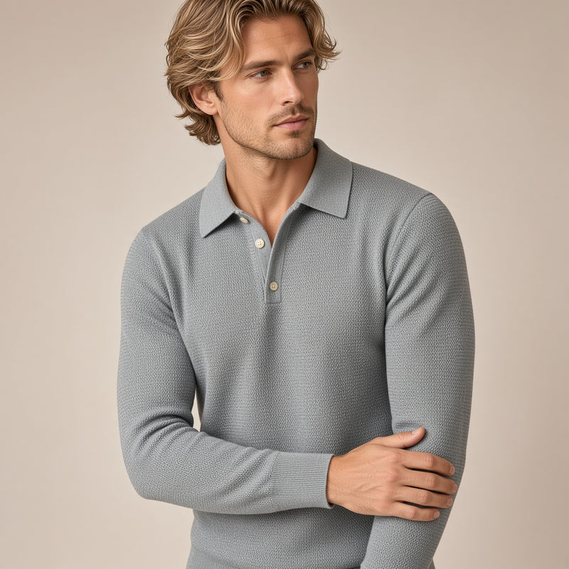 Men's Textured Polo Sweater