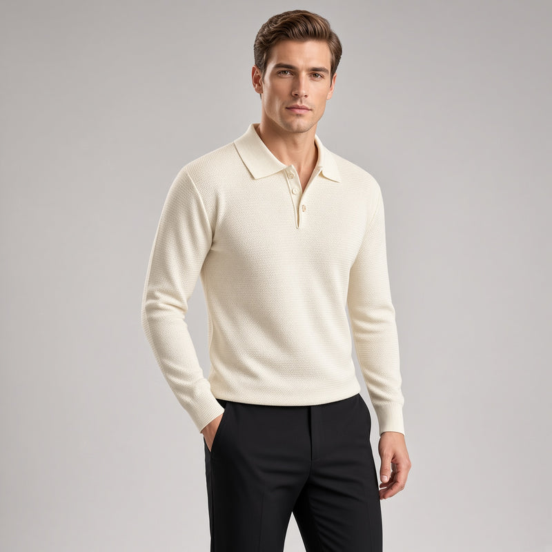 Men's Textured Polo Sweater