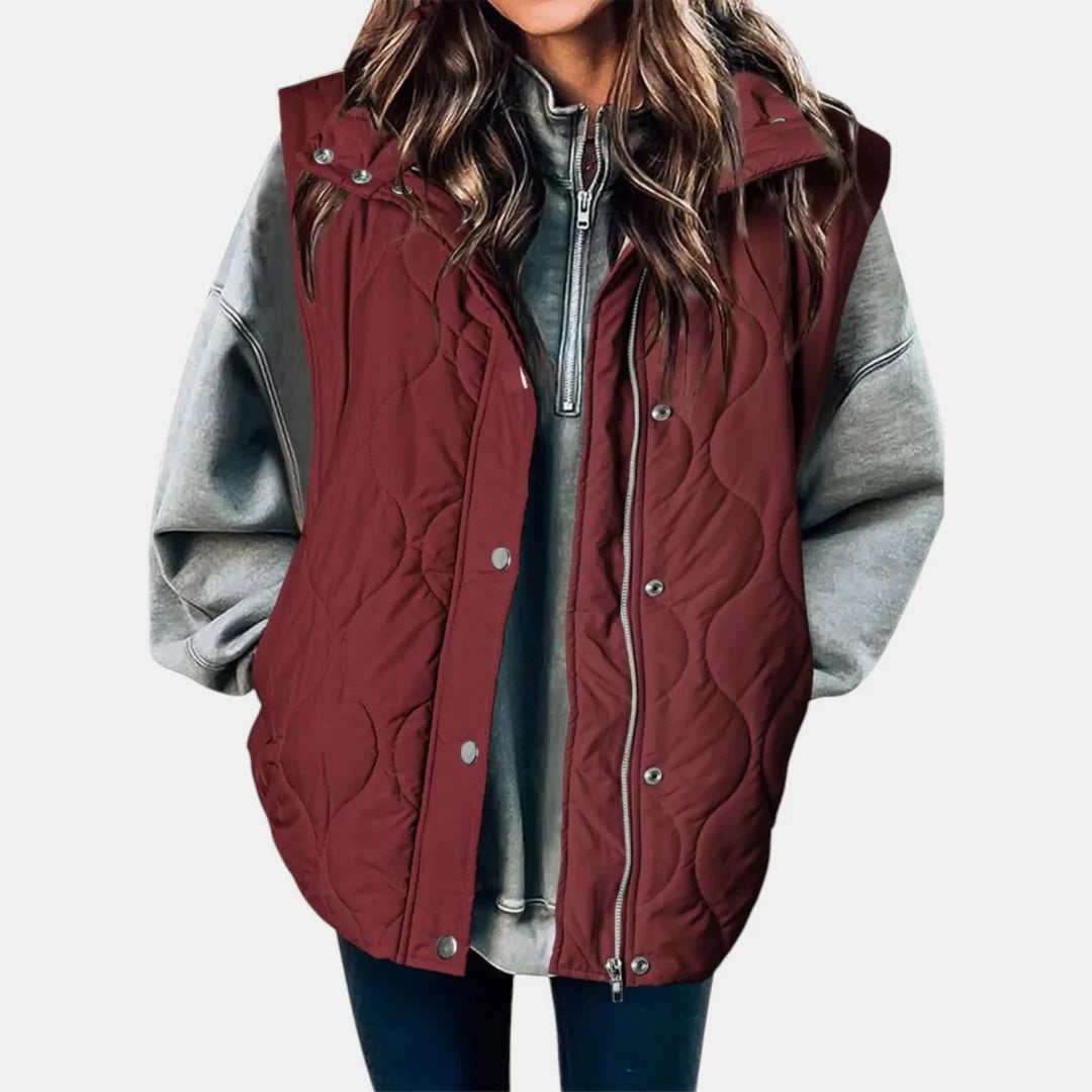 Women's Quilted Zip and Snap Button Vest