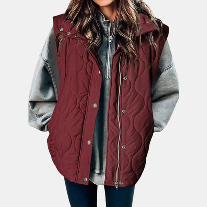 Women's Quilted Zip and Snap Button Vest