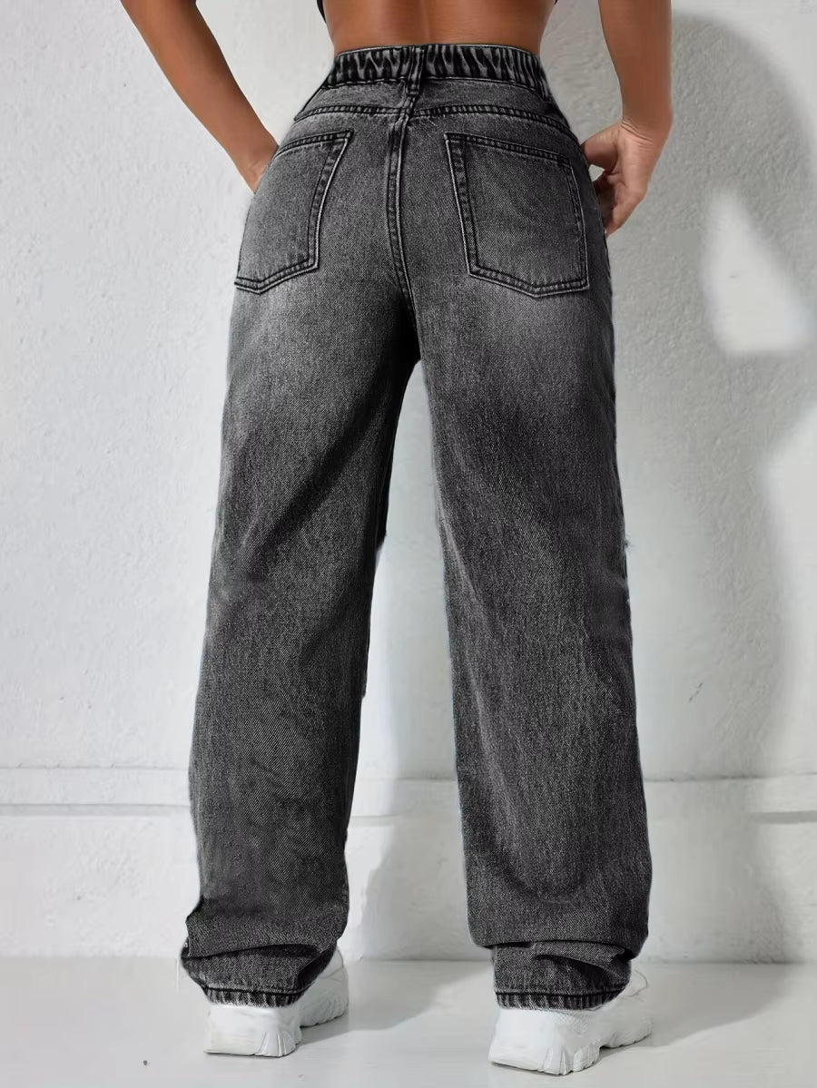 Women's High-Rise Ripped Wide-Leg Jeans