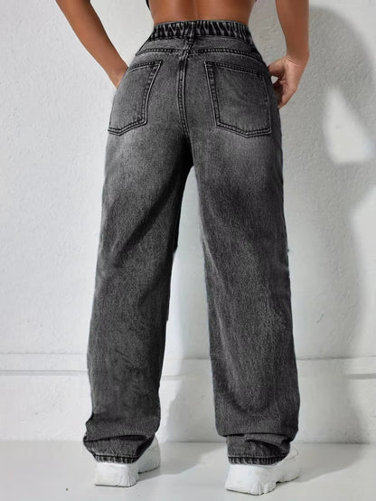 Women's High-Rise Ripped Wide-Leg Jeans