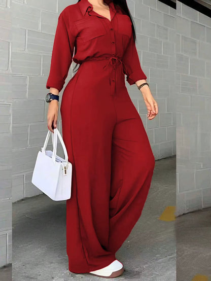 Women's Button-Front Wide-Leg Jumpsuit