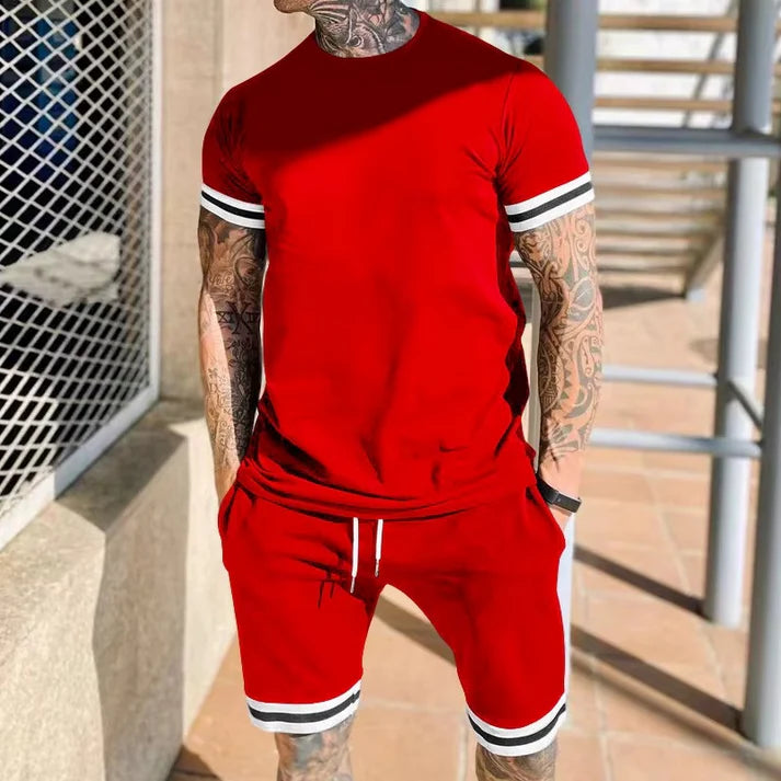 Men's Stripe Trim T-Shirt and Shorts Set