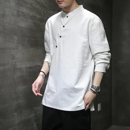 Men’s Stand Collar Button Front Shirt