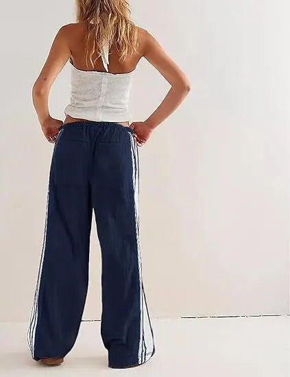 Women's Striped Wide-Leg Drawstring Pants