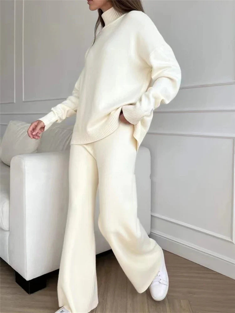 Women’s Stand-Collar Side-Zip Travel Top & Straight-Leg Trousers Set