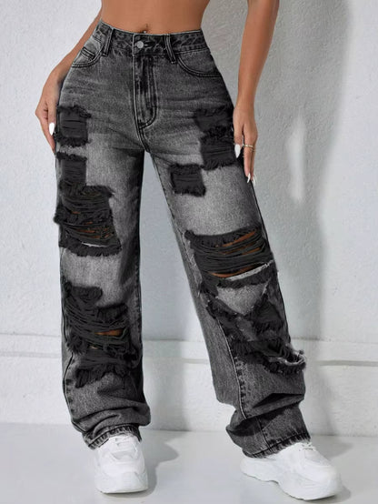 Women's High-Rise Ripped Wide-Leg Jeans