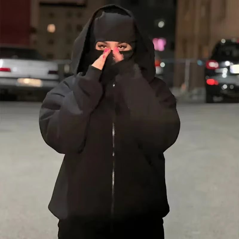 Unisex Zip-Up Hoodie with Face-Covering Hood