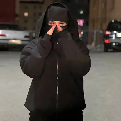 Unisex Zip-Up Hoodie with Face-Covering Hood
