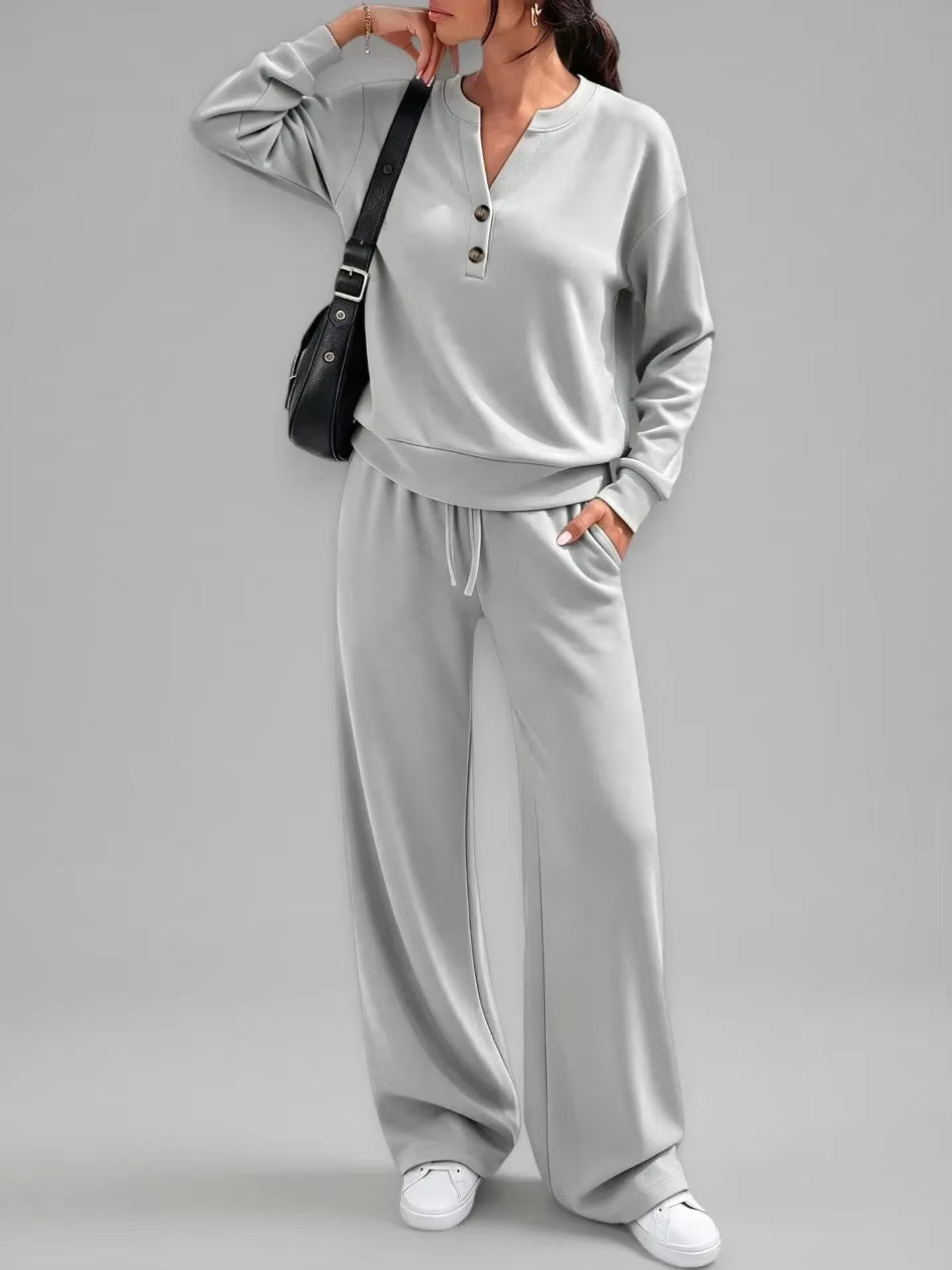 Women's Two-Piece Top and Wide-Leg Pants Set