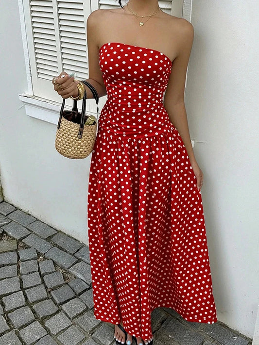 Women’s Strapless Polka Dot Maxi Dress
