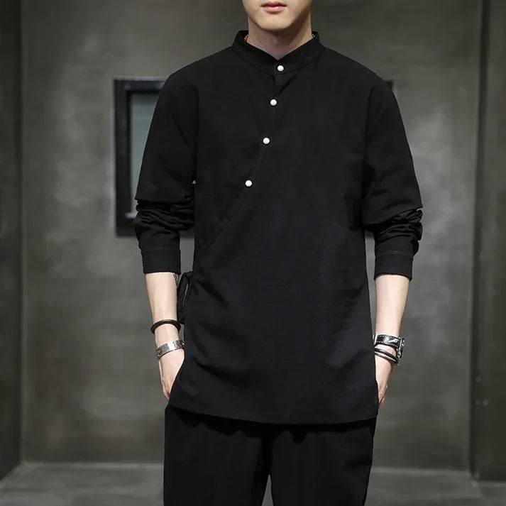 Men’s Stand Collar Button Front Shirt
