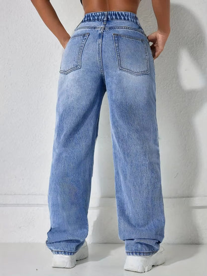Women's High-Rise Ripped Wide-Leg Jeans