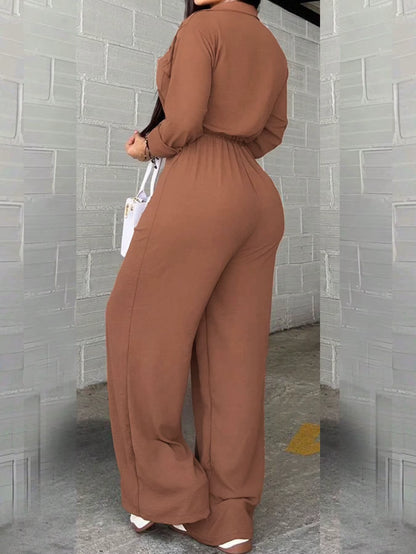 Women's Button-Front Wide-Leg Jumpsuit