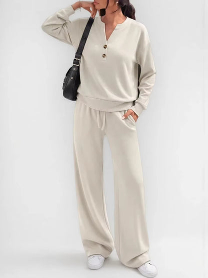 Women's Two-Piece Top and Wide-Leg Pants Set