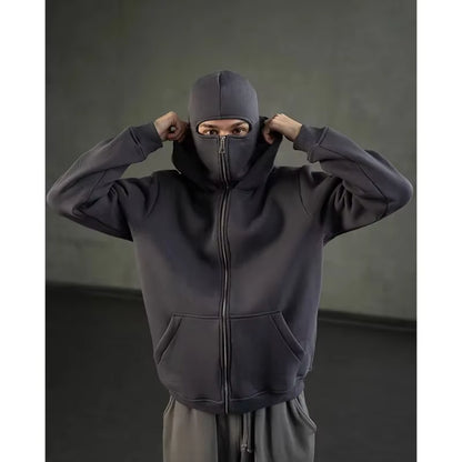 Unisex Zip-Up Hoodie with Face-Covering Hood