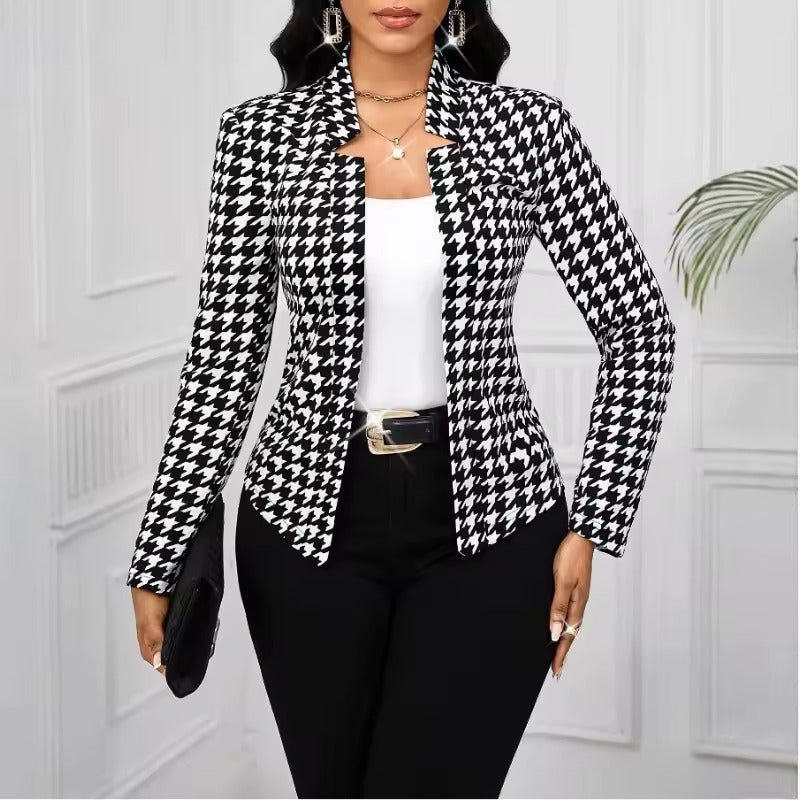 Women's Houndstooth Open Front Blazer