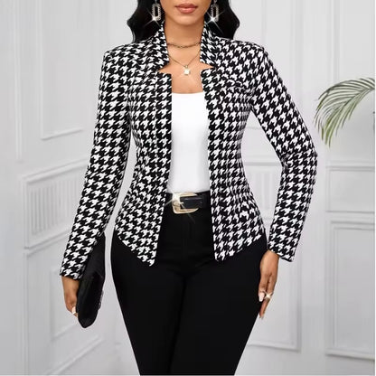 Women's Houndstooth Open Front Blazer