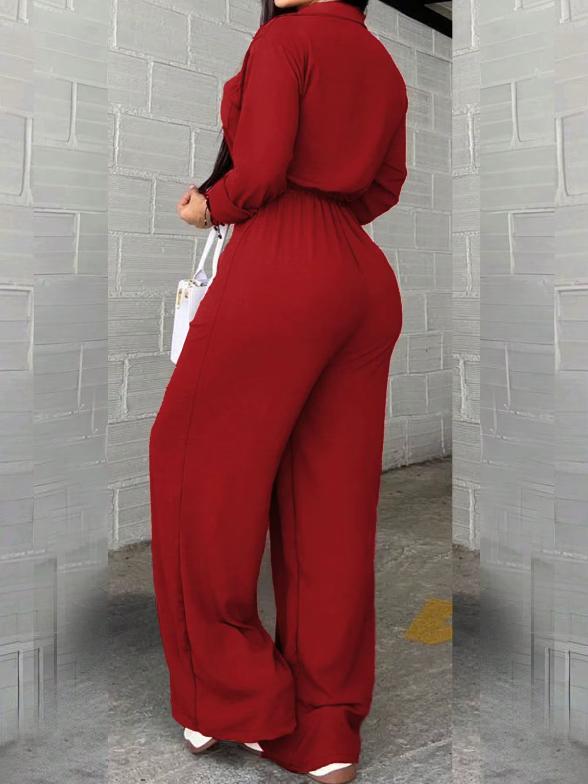 Women's Button-Front Wide-Leg Jumpsuit