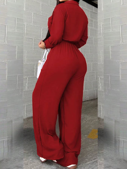 Women's Button-Front Wide-Leg Jumpsuit