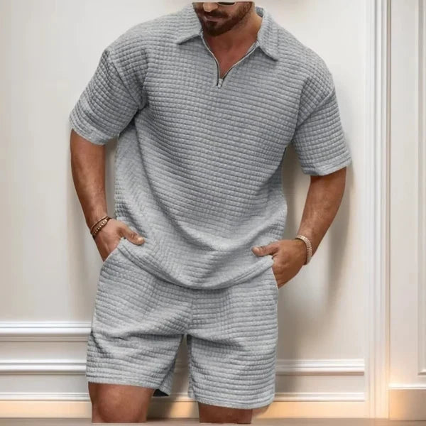 Men’s Textured Polo Shirt and Shorts Set