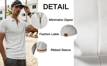 Men's Textured Zip Collar Polo Sweater